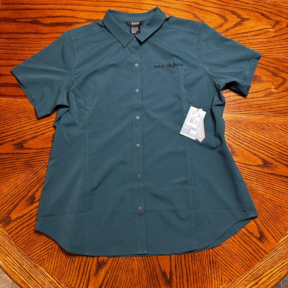 5.11 green button up t shirt